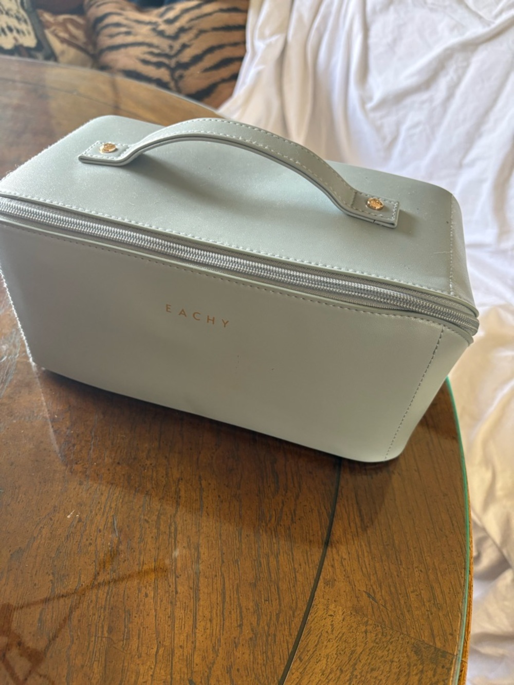 Powder blue Top-Handle Travel Makeup Case